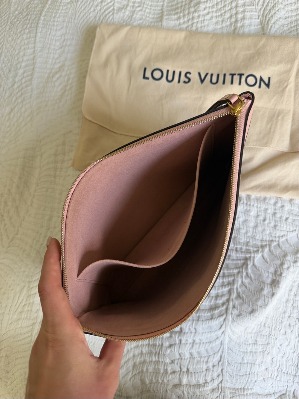 Louis Vuitton Brown Monogram Pouch with Pink Trim - Picture 3 of 5